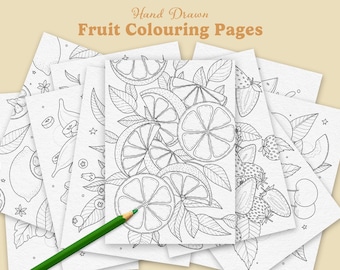 Páginas para colorear de frutas dibujadas a mano / 10 páginas / Descarga digital / Imprimible