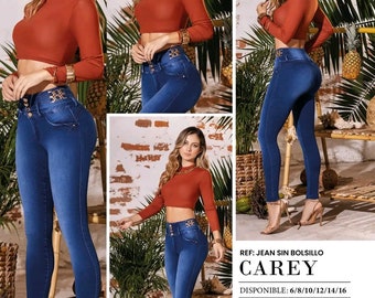 Blaue Jeans mit hoher Taille und Push-Up-Taschen – Ref – CAREY