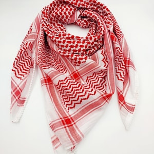 100% Cotton classic Red and white Palestinian Kuffiyeh scarf, Soft quality kuffiyeh Arab keffiyeh