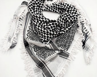 Bufanda blanca Keffiyeh Palestina, pañuelo en la cabeza de estilo árabe para hombres y mujeres Arafat Hatta, Shemagh de algodón tradicional con borlas, Palestina libre