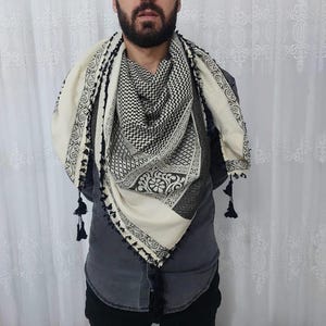 Keffiyeh Palestinian Scarf Style,Traditional Shemagh with Tassels Limited Edition, Cotton Arafat Even Arab Style Men's and Women's Headscarf