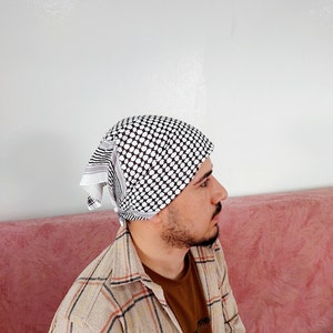 Palestine BANDANA, Headband, Kuffiyeh, Shemagh Patterned, Tatreez,Kuffiyah Bandana Palestine Palestinian headscarf black Silk Screen Printed