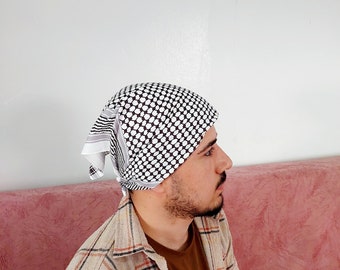 Bandana palestina Kuffiyeh, lenço de cabeça com estampa Tatreez (50x50)