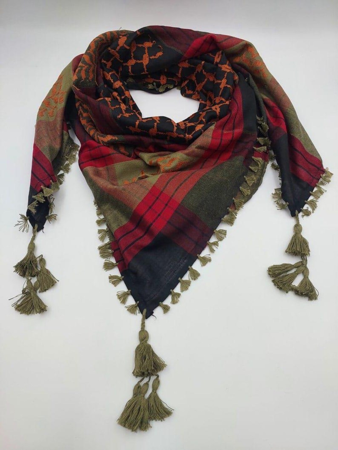 Traditional Palestinian Keffiyeh Scarf With Tassels, Woven Shemagh - Etsy