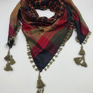 Keffiyeh Palestinian Scarf Style,Traditional Shemagh with Tassels Limited Edition, Cotton Arafat Even Arab Style Men&#39;s and Women&#39;s Headscarf