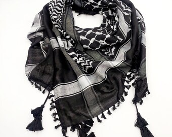 Tasseled Palestinian Keffiyeh, Palestinian scarf, Palestinian kufiya, Palestine keffiyeh, Tassel Keffiyeh, men women shemagh