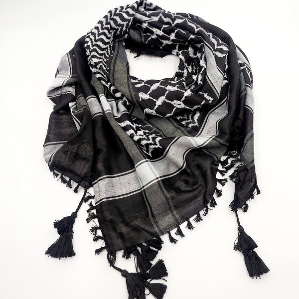 Tasseled Palestinian Keffiyeh, Palestinian scarf, Palestinian kufiya, Palestine keffiyeh, Tassel Keffiyeh, men women shemagh