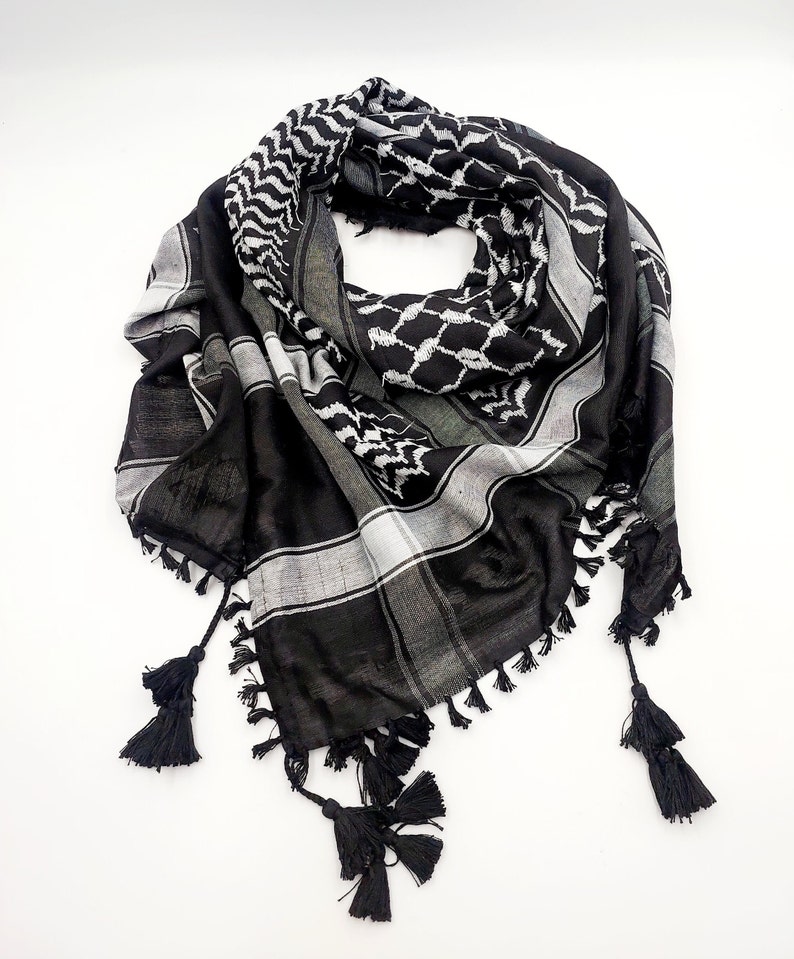 Tasseled Palestinian Keffiyeh, Palestinian scarf, Palestinian kufiya, Palestine keffiyeh, Tassel Keffiyeh, men women shemagh zdjęcie 1