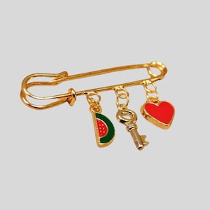 Palestinian watermelon patterned lapel pin, Palestinian lapel pin, heart lapel pin, Palestinian colors