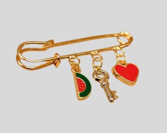 Palestinian watermelon patterned lapel pin, Palestinian lapel pin, heart lapel pin, Palestinian colors