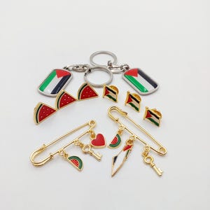Palestine products, Palestine patterned lapel pin, Palestinian flag badge, watermelon badge, Palestine flag keychain, Palestine colors