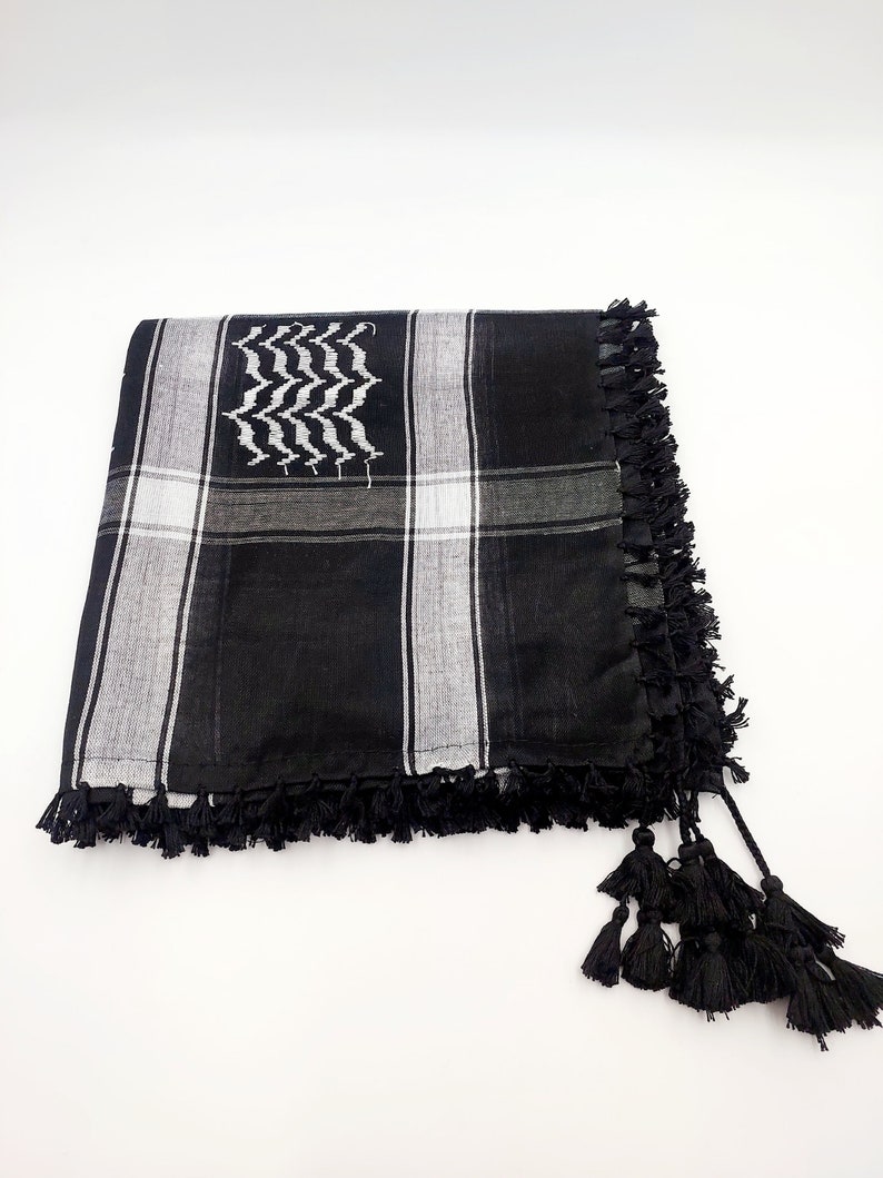 Tasseled Palestinian Keffiyeh, Palestinian scarf, Palestinian kufiya, Palestine keffiyeh, Tassel Keffiyeh, men women shemagh zdjęcie 3