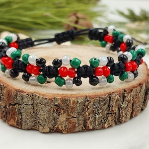 Palestine Bracelet, Beaded Palestine Bracelet, Adjustable Palestine Bracelet, Palestine Colors Bracelet