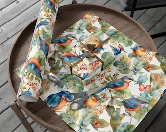 Floral Bird Wrapping Paper, Spring Cottagecore Gift Wrap