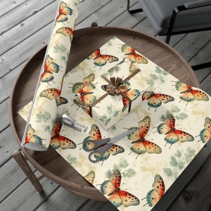 Butterfly Wrapping Paper, Pretty Gift Wrap, Vintage Butterfly Garden Wrapping, Butterfly Gift Wrap, Preppy Wrapping Paper