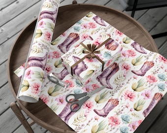Floral Cowgirl Boots Wrapping Paper, Western Gift Wrap