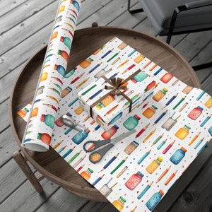 Papel de embrulho de volta às aulas, presente para professor de arte, presente de fim de ano letivo para professores, embrulho de presente de Natal, semana do professor