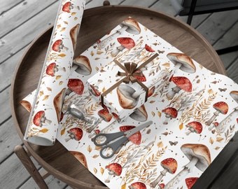 Mushroom Forest Gift Wrap, Cottagecore Butterfly Wrapping Paper