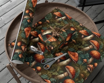 Papel de regalo con diseño de bosque de setas, estilo cottagecore