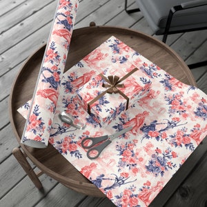 Chinoiserie inpakpapier, roze bloemen girly preppy millennial cadeauverpakking, coquette inpakpapier, verjaardag, elegante bruidscadeauverpakking