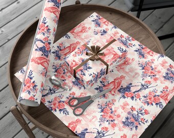 Pink Floral Chinoiserie Wrapping Paper, Elegant Bridal Gift Wrap