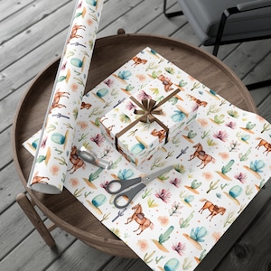 Western Cowboy Geschenkpapier, Floral CowBoy Geschenkpapier, Cow Girl Weihnachtsgeschenkpapier, Kaktus-Geburtstags-Verpackung, Cowboy Geschenkpapier