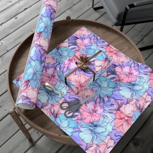 Hübsche Frühling Pastell Blumen Geschenkpapier, Alkohol Tinte Blumen Design, spezielle Ostern Geschenkverpackung, schicke Preppy Girly Geburtstag Geschenkpapier