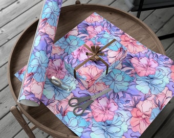 Cadeauverpakking met pastelbloemen alcoholinkt, girly inpakpapier