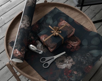 Dark Floral Wrapping Paper, Cottagecore Gift Wrap