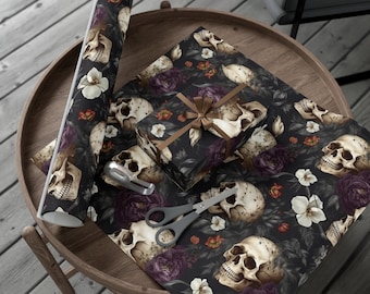 Skull and Floral Wrapping Paper, Witchy Gothic Gift Wrap