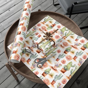 Papel de envolver de cactus occidental, envoltura de regalo temática de cowboy floral, papel de envolver de Navidad de niña de vaca, envoltura de cumpleaños de cactus, envoltura de regalo de vaquero