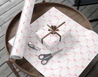 Coquette Pink Ribbon Gift Wrap, Girly Baby Shower Wrapping Paper