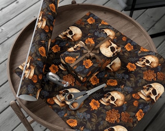 Floral Skull Gift Wrap, Halloween Witchy Wrapping Paper