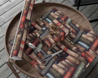 Book Stack Gift Wrapping Paper, Holiday Librarian Gift Wrap