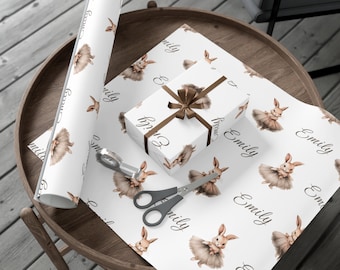 Personalized Bunny Wrapping Paper, Baby Girl Nursery Gift Wrap