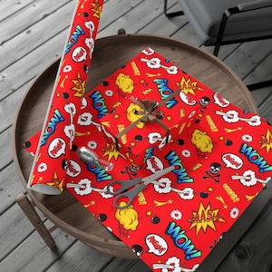 Papel de embrulho com tema de quadrinhos fofo, embrulho de presente de aniversário infantil, presente para ele, embrulho de presente de dia dos pais, presente de aniversário super infantil