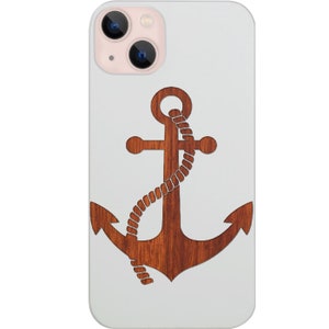 Anchor Engraved Wood Phone Case for iPhone Models and Samsung Phones Case - Vintage Marine Anchor Designer Protective Wooden Phone Cover (2)