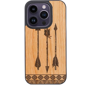 OTTOPRO Premium Cherry Wood Case - Arrows - Engraved- Magsafe Wood Phone Cases for iPHONE Models with FREE Tempered Glass