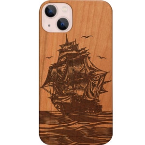 Boat Engraved Wood Phone Case for iPhone Models and Samsung Phones Case - Ship Designer Protective Wooden Phone Cover (Boat)