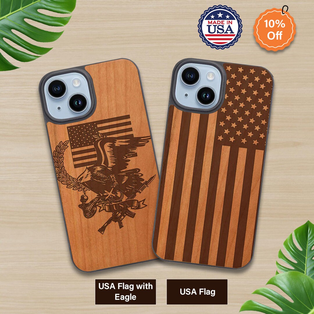 OTTOPRO Premium Cherry Wood Case - US Flag - Magsafe Wood Phone Cases ...