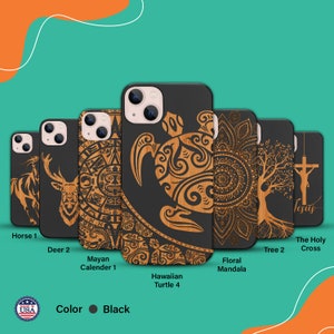 Wooden Phone Case - (Black) for iPhone 16/15/14/13/12/11 (Mini/Pro/Pro Max) and for Samsung S20/S21/S22/S23/S24 - Engraved Design