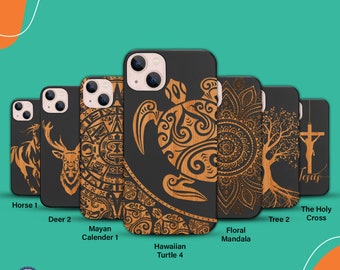 Wooden Phone Case - (Black) for iPhone 16/15/14/13/12/11 (Mini/Pro/Pro Max) and for Samsung S20/S21/S22/S23/S24 - Engraved Design