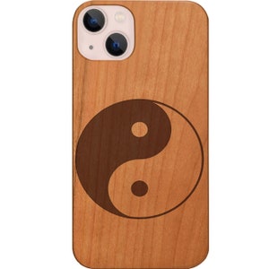 Yin Yang Engraved Phone Case Case for iPhone Models and Samsung Phones | Yin Yang Engraved Protective Wooden Phone Cover (Yin Yang)