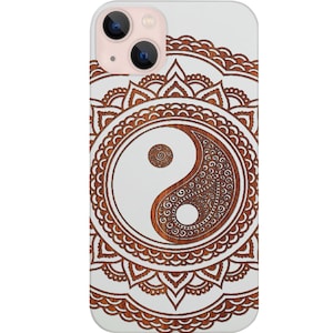 Yin Yang Mandala Engraved Wood Phone Case for iPhone Models and Samsung Phones Case Yin and Yang Design Mandala Lace Protective Wooden Cover
