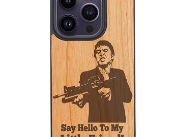 OTTOPRO Premium Cherry Wood Case - Tony Montana - Engraved - Magsafe Wood Phone Cases for iPHONE Models with FREE Tempered Glass