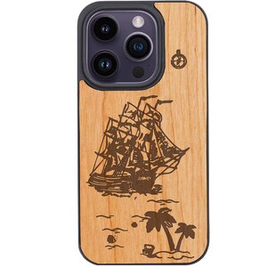OTTOPRO Premium Cherry Wood Case - Lost Is Land - Engraved - Magsafe Wood Phone Cases for iPHONE Models with FREE Tempered Glass