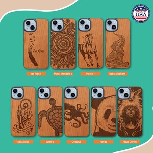 OTTOPRO Premium Wooden Phone Case - for iPhone 15/14/13/12 (Mini ,Pro, Pro Max,Plus) -Engraved Design  with FREE Tempered Glass-9 Variations