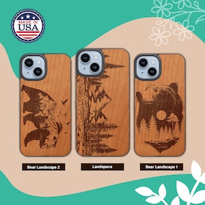 OTTOPRO Premium Cherry Wood Case - Landscape - Engraved- Magsafe Wood Phone Cases for iPHONE Models with FREE Tempered Glass