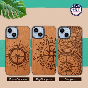 OTTOPRO Premium Cherry Wood Case - Compass - Magsafe Wood Phone Cases for iPHONE MODELS with FREE Tempered Glass