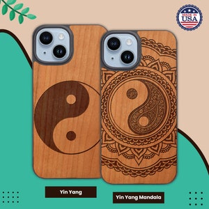 OTTOPRO Premium Cherry Wood Case - Yin Yang - Engraved - Magsafe Wood Phone Cases for iPHONE MODELS with FREE Tempered Glass